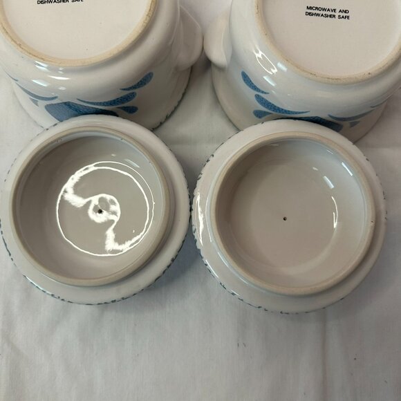 Corelle Inspired Blue Heart Stoneware Soup, Chili 2-Crocks Spongeware Vintage - Picture 10 of 13